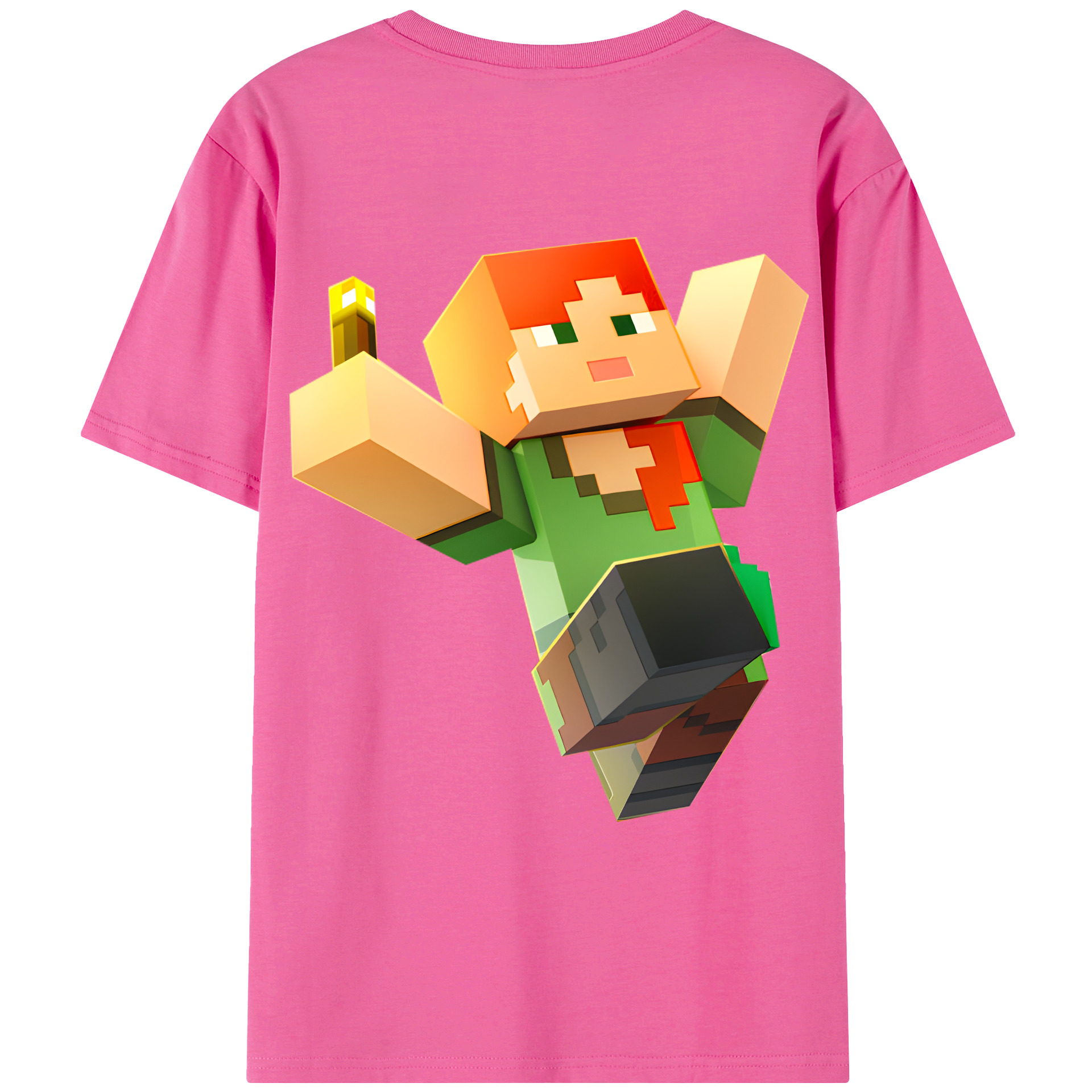 （画像用） マインクラフト ブロックの世界 Minecraft MC Block world レディース半袖Tシャツ(バックプリント)